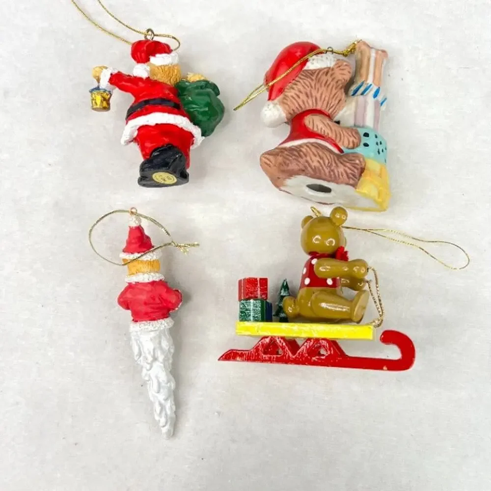 Lot of 4 Vintage Bear Christmas Ornaments
